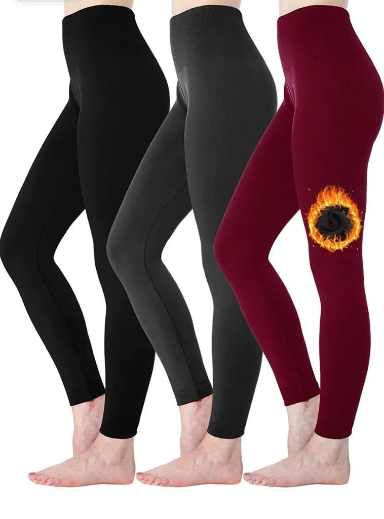 5 Pack Women‚Äôs Fleece Lined Leggings High Waist Stretchy warm Leggings one size