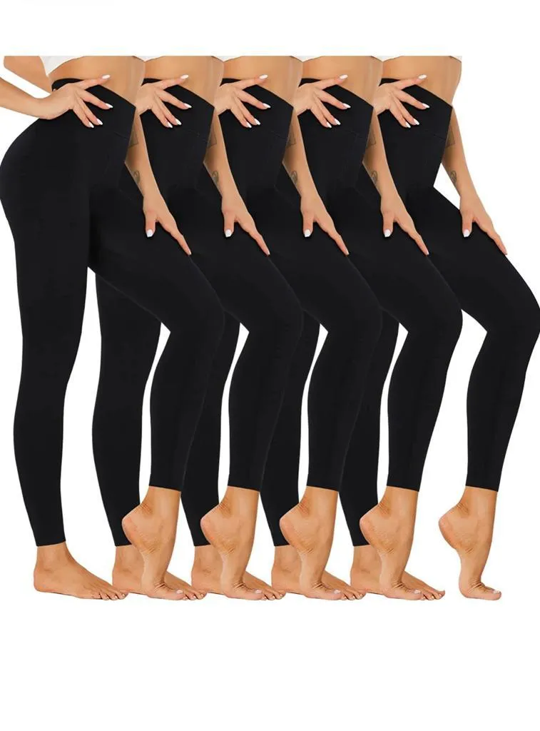 5 Pack Women‚Äôs Fleece Lined Leggings High Waist Stretchy warm Leggings one size