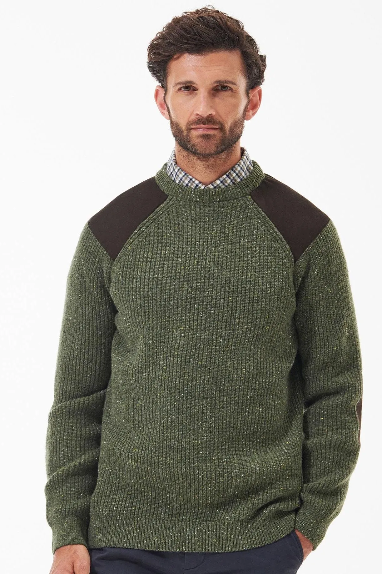 Barbour Jumper the Raisthorpe Crew neck in speckled Olive MKN1483OL51