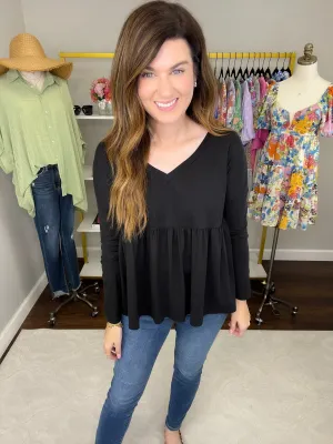 *BELLES & DOORBUSTER* Hughes V-Neck Peplum Top in Black