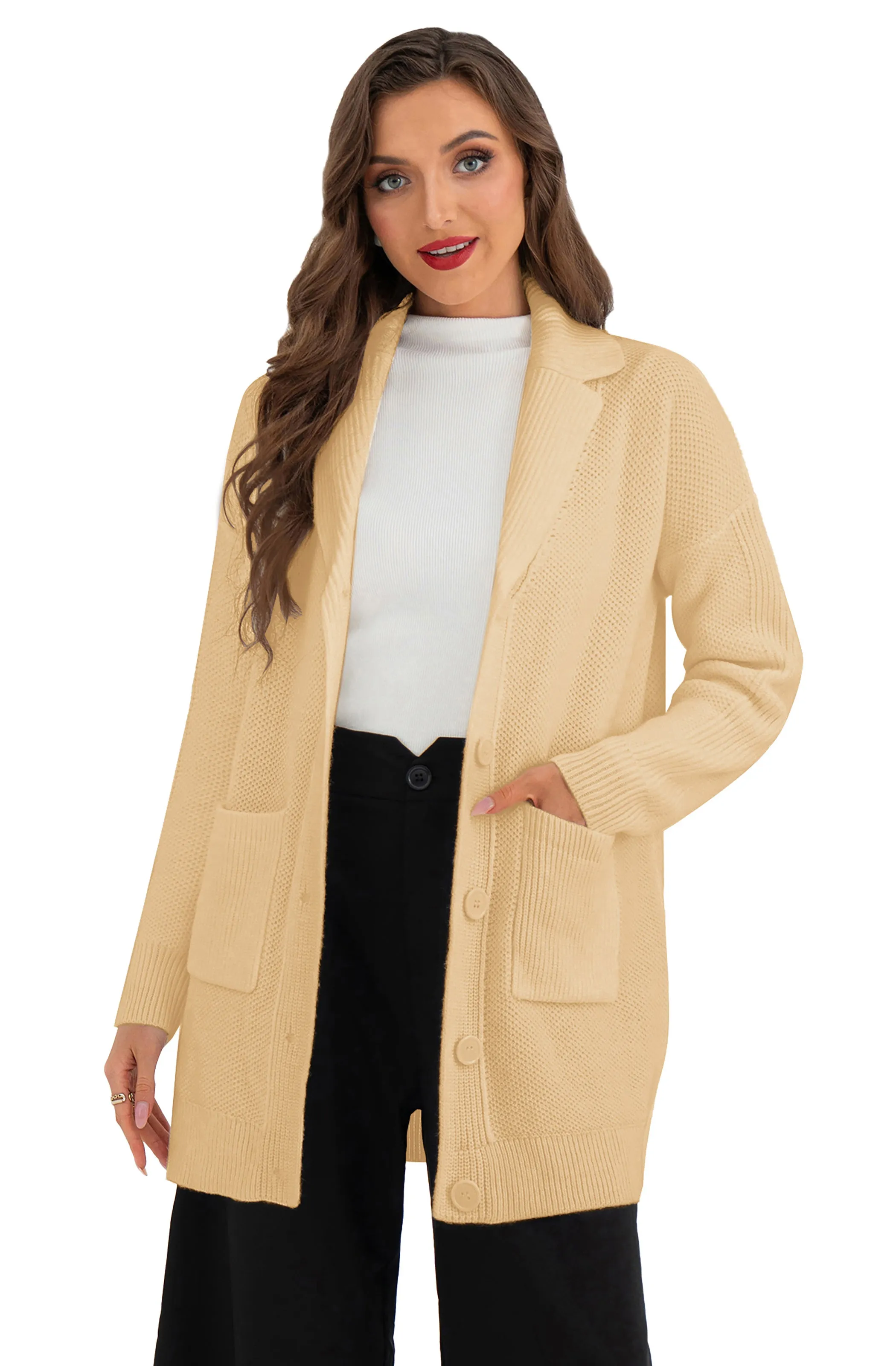 BP Women Notch Lapel Cardigan Dropped Shoulder Button-up Sweater Knitwear