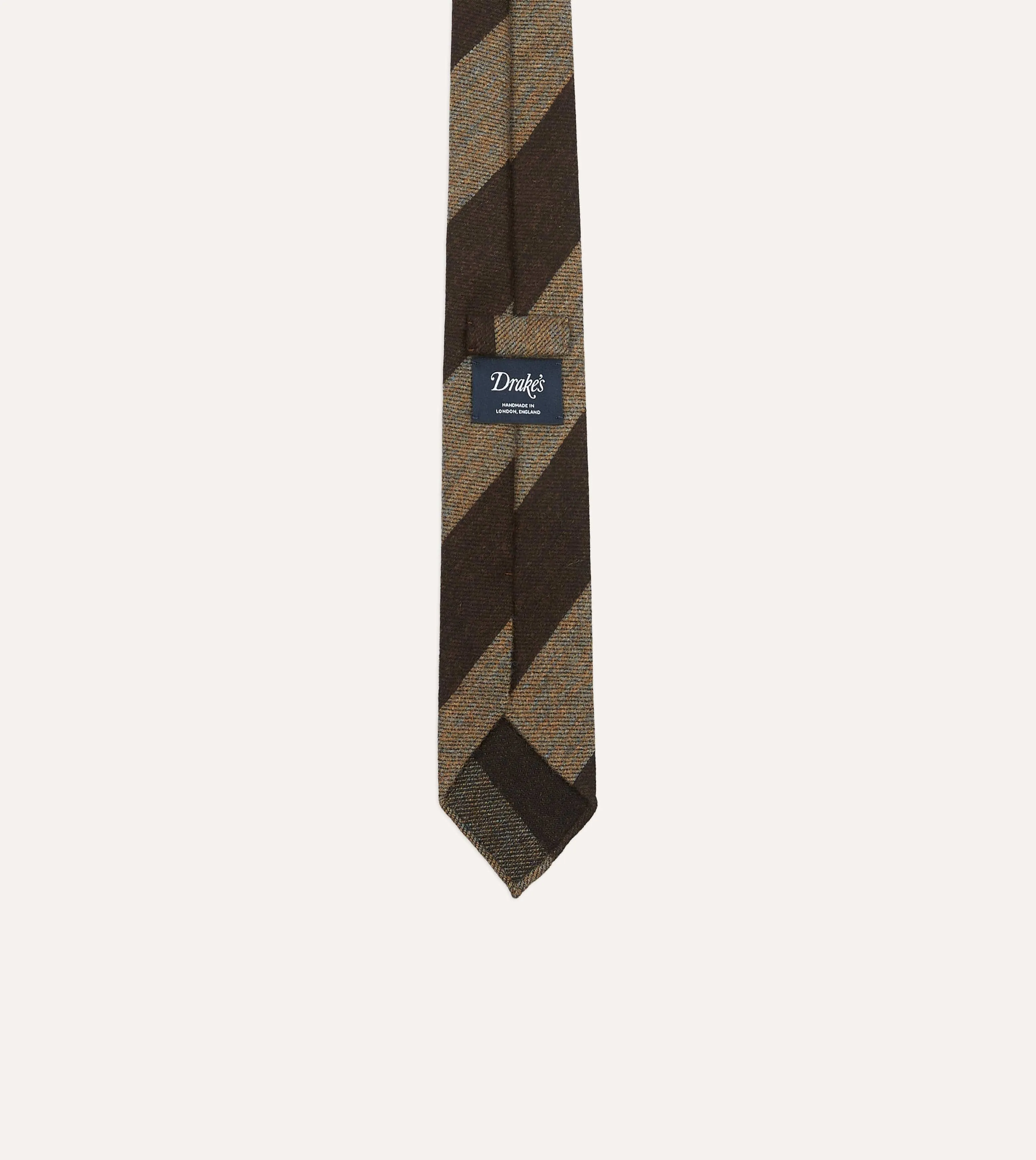 Brown and Ecru Block Stripe Hand Rolled Wool Tie