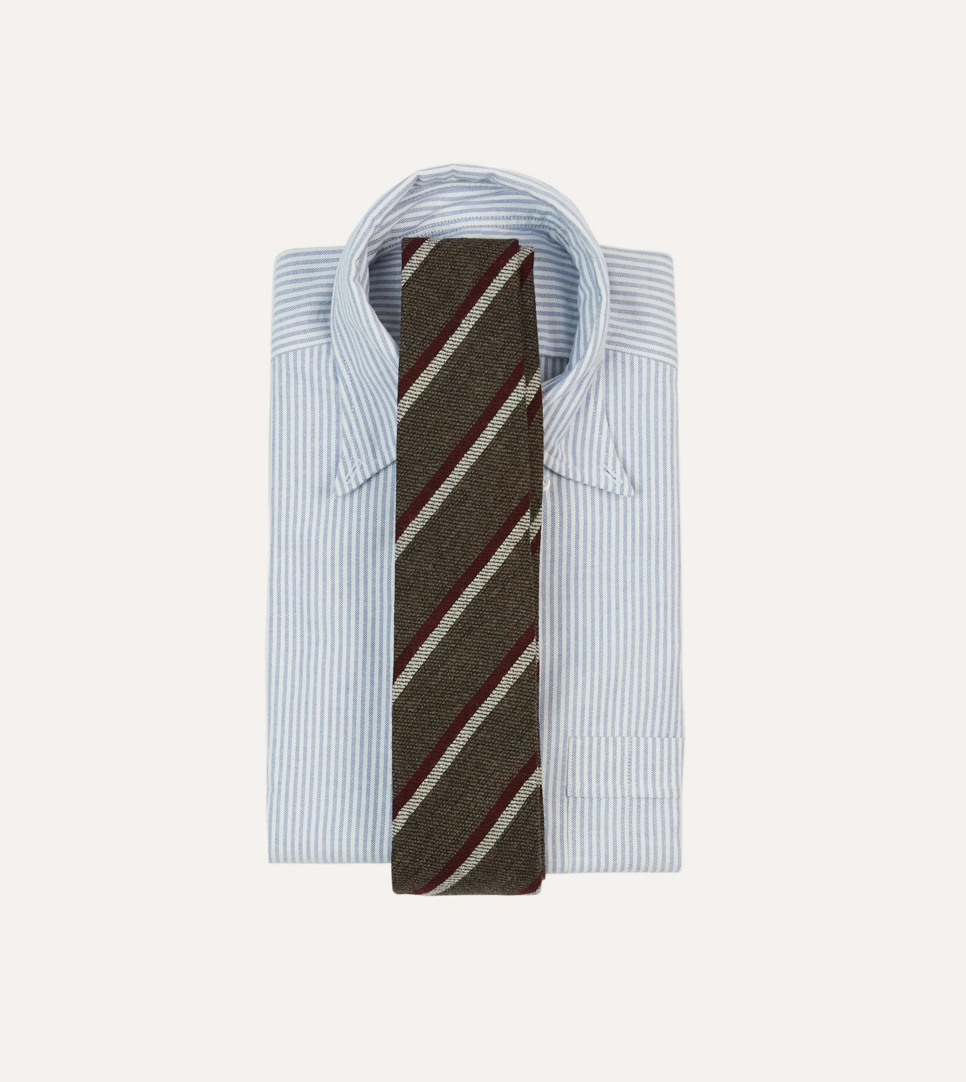 Brown, White and Red Double Stripe Tipped Wool Tie