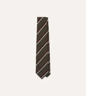 Brown, White and Red Double Stripe Tipped Wool Tie