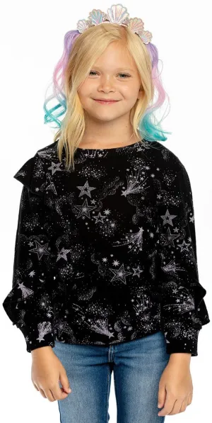 Chaser Mystical Star Print Ruffle Knit Pullover