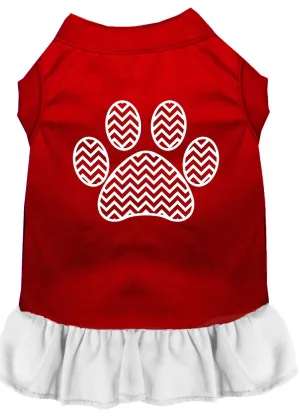 Chevron Paw Screen Print Dress Red With White Sm (10)