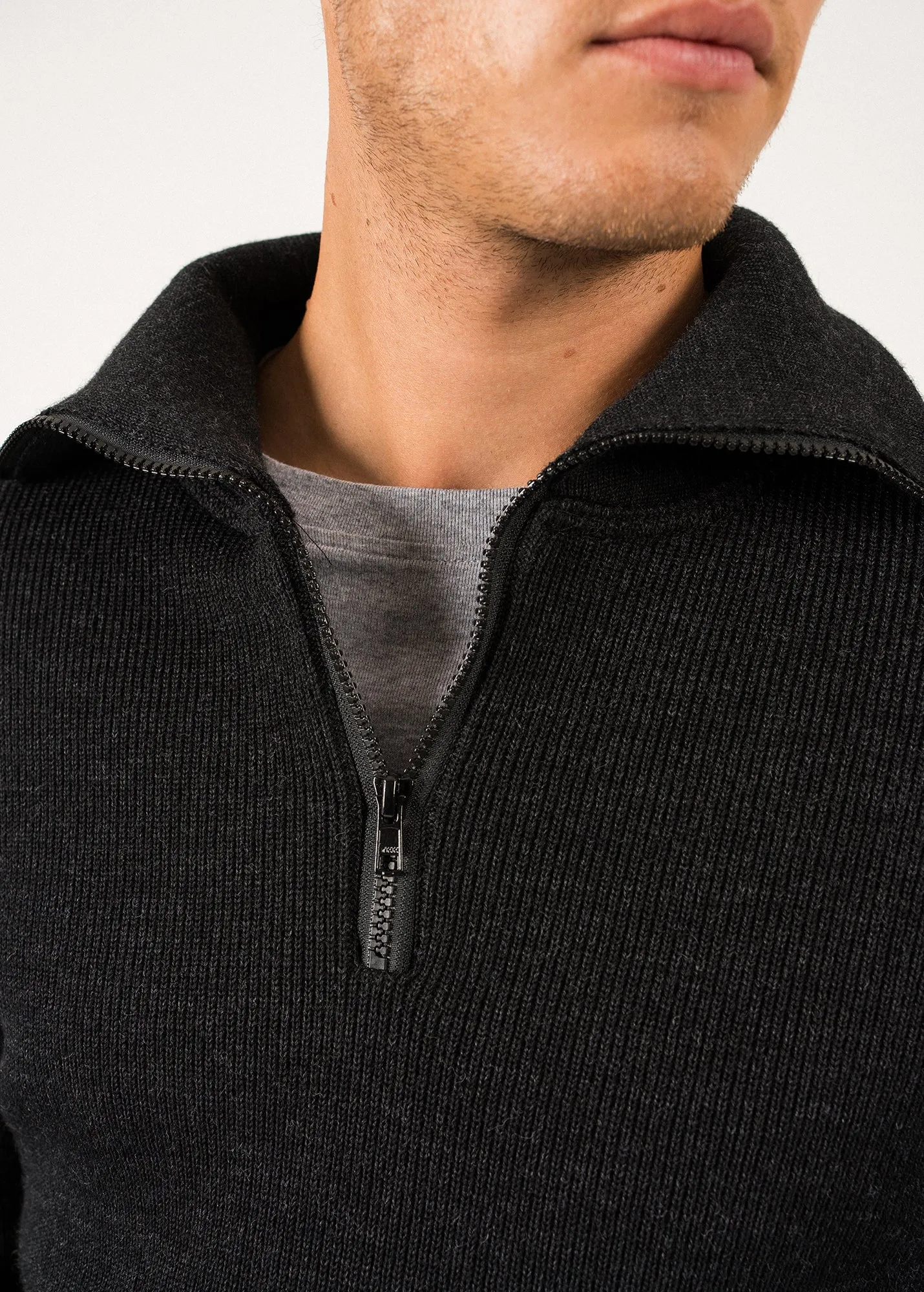 Cotentin trucker-style neck jumper - in pure new wool (ANTHRACITE)