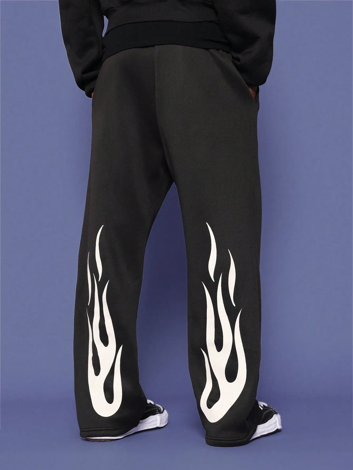 Drop Crotch Jogger With Flame & Gothic Graphic Print