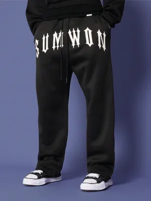 Drop Crotch Jogger With Flame & Gothic Graphic Print