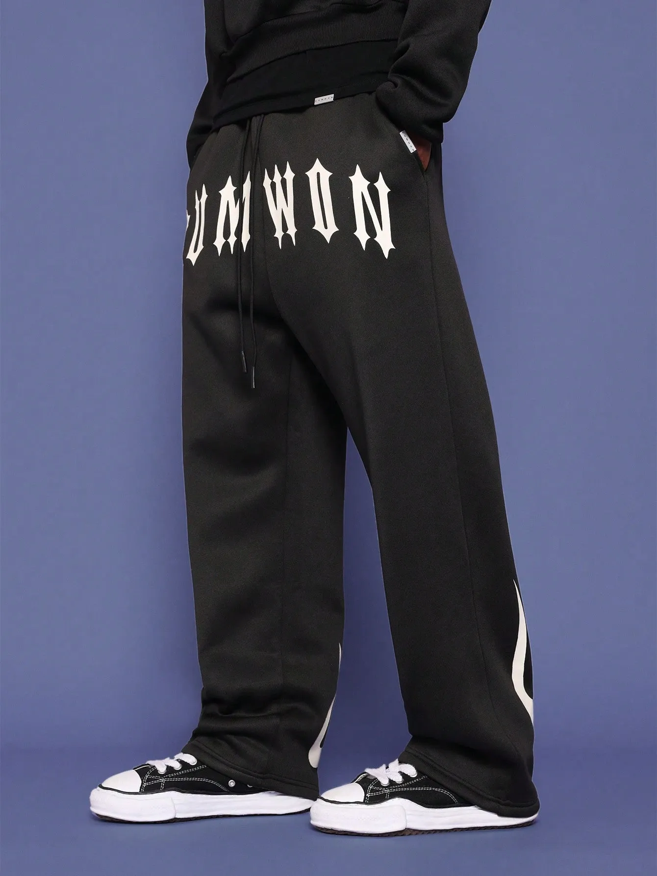 Drop Crotch Jogger With Flame & Gothic Graphic Print