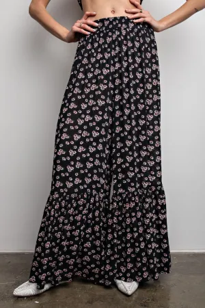 Easel Baby Daisy Print Palazzo Pants - Black