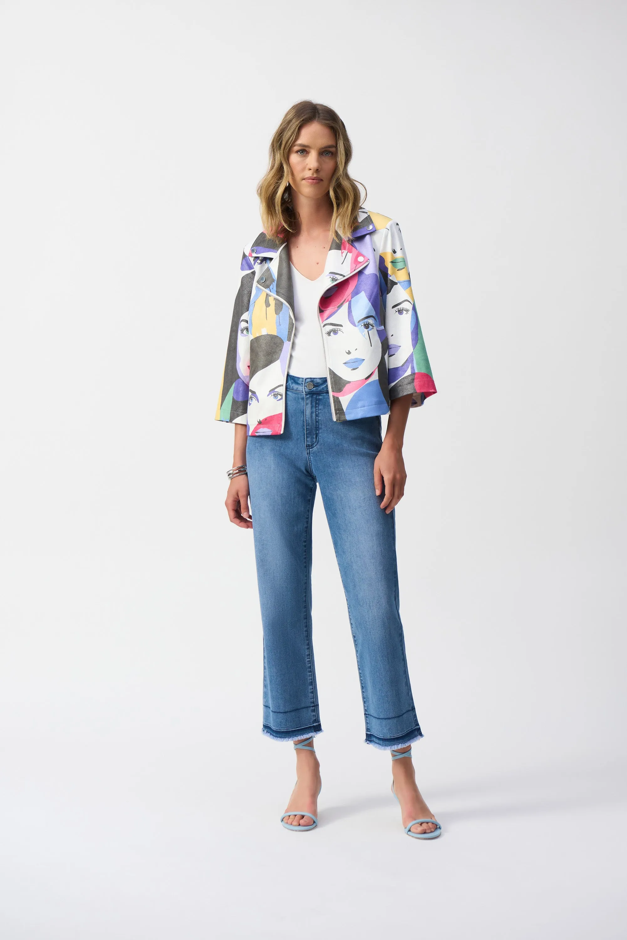 Faux Suede Face Print Trapeze Jacket