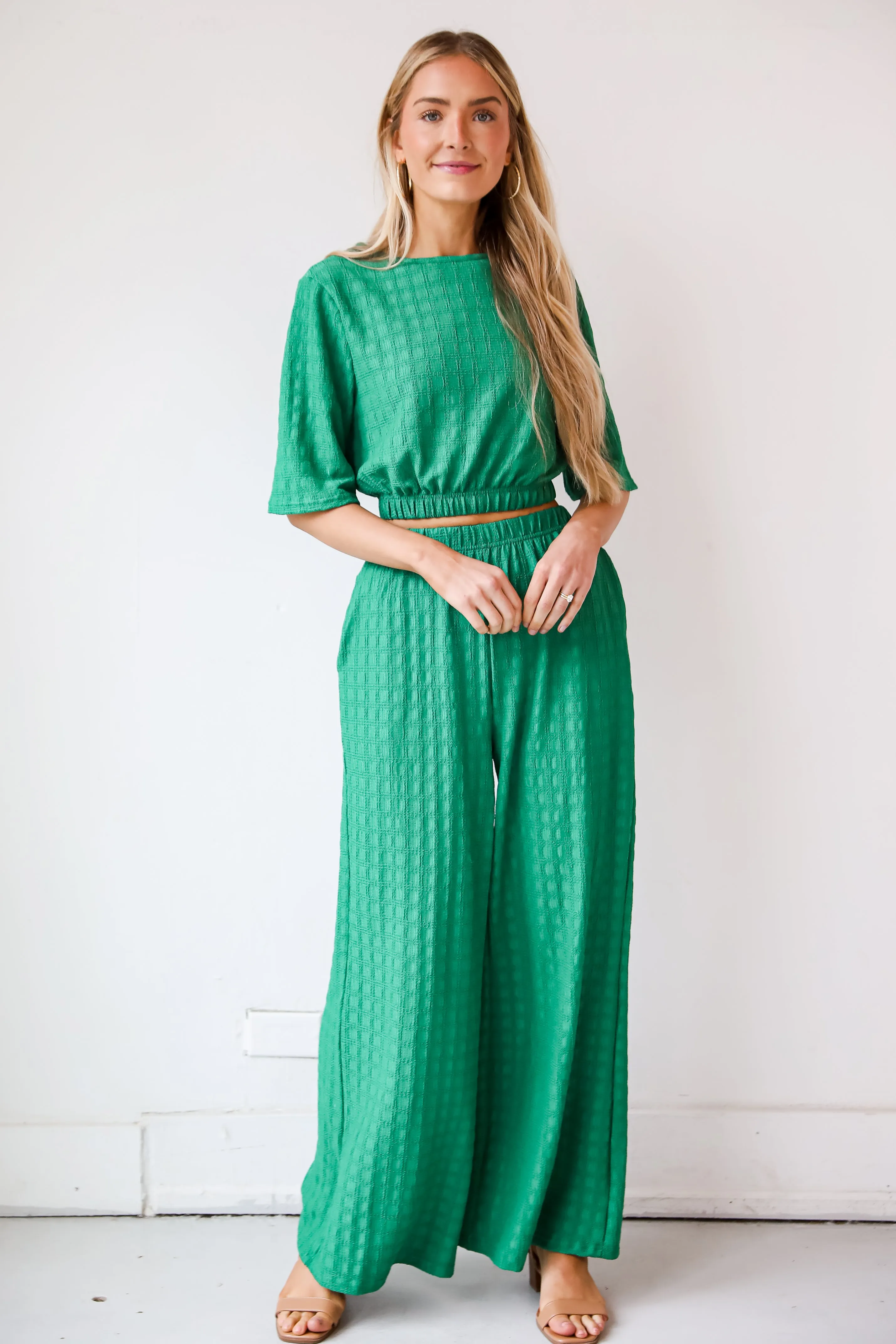 FINAL SALE - Darling Expertise Green Textured Pants - DU DEAL