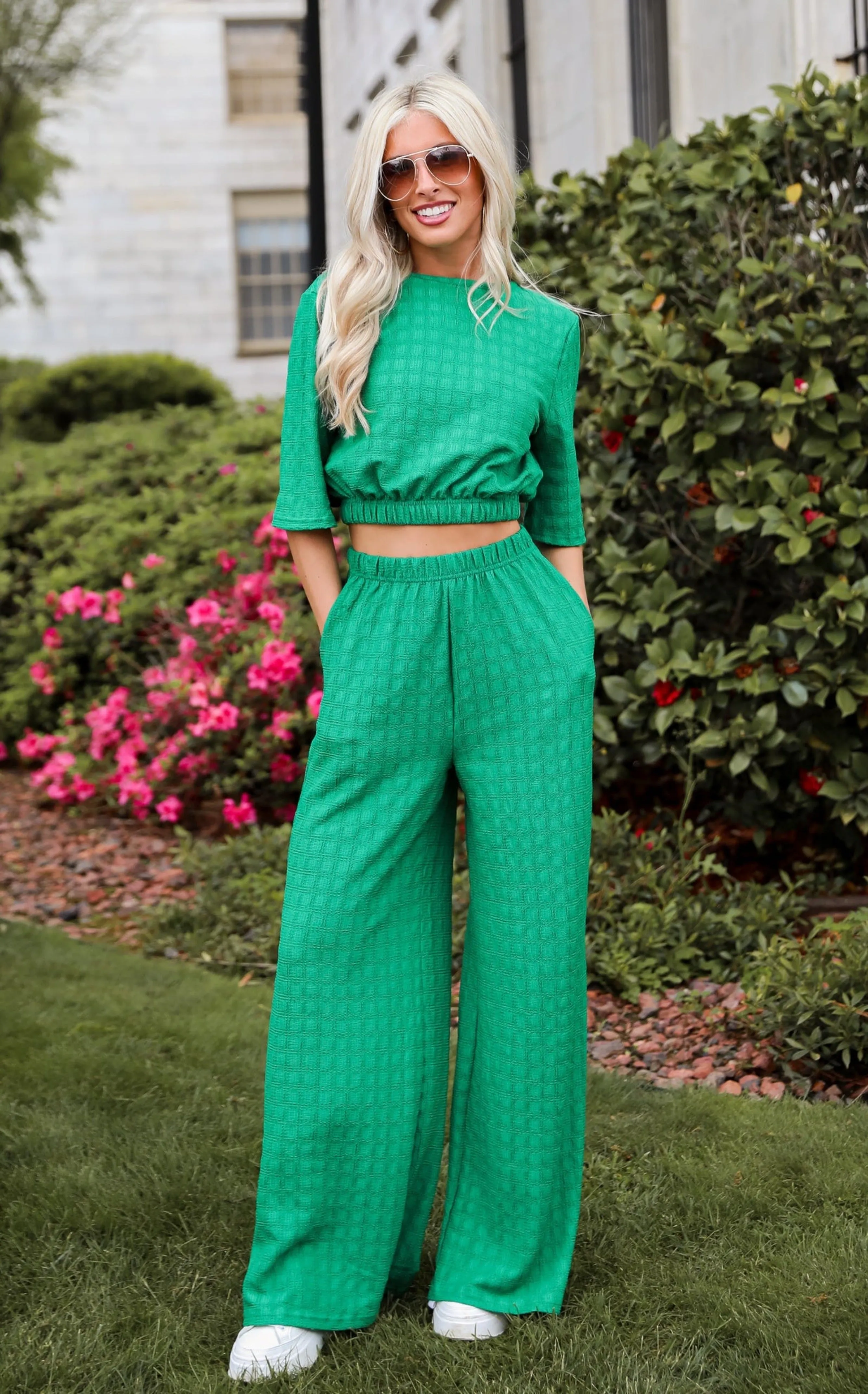 FINAL SALE - Darling Expertise Green Textured Pants - DU DEAL