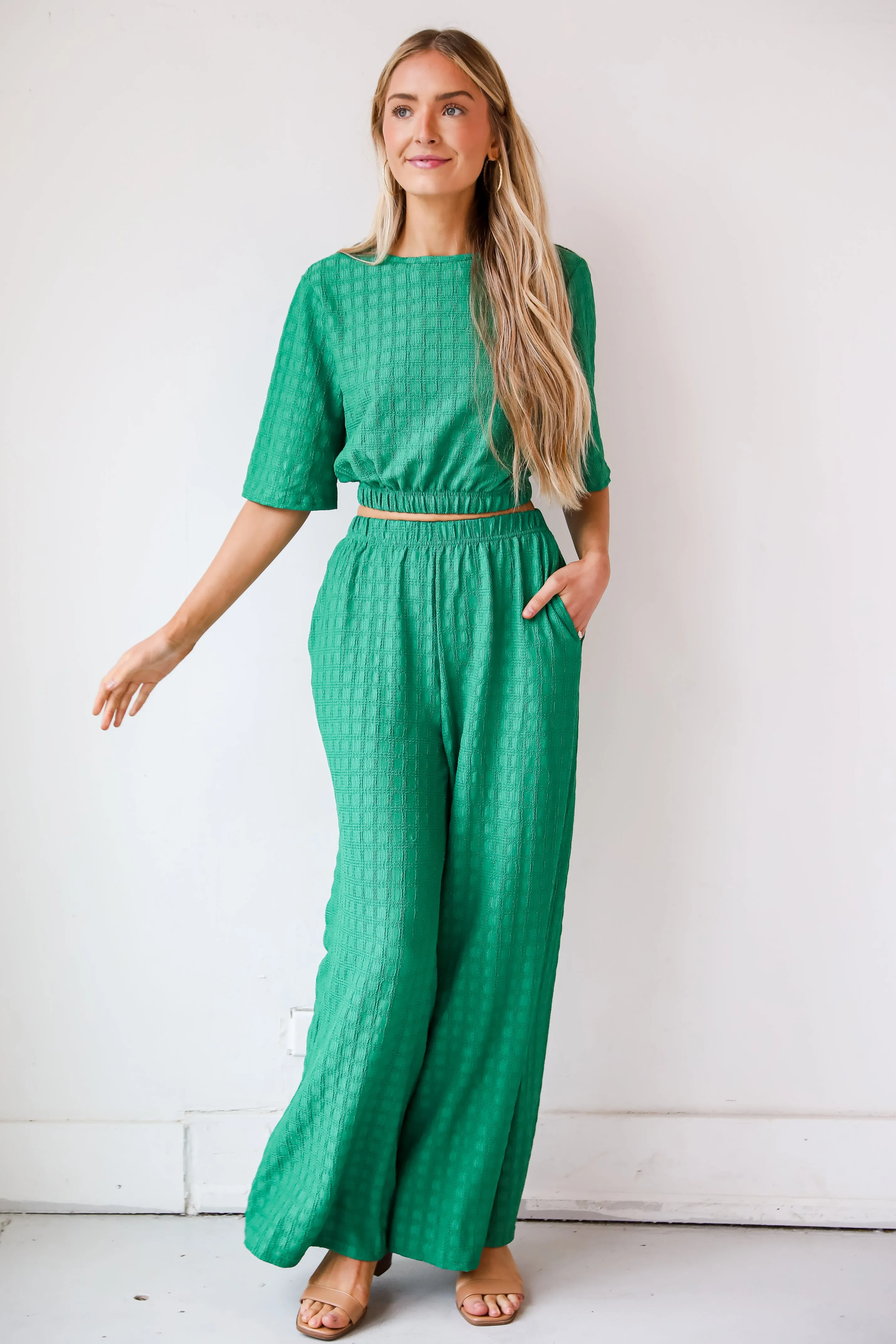 FINAL SALE - Darling Expertise Green Textured Pants - DU DEAL