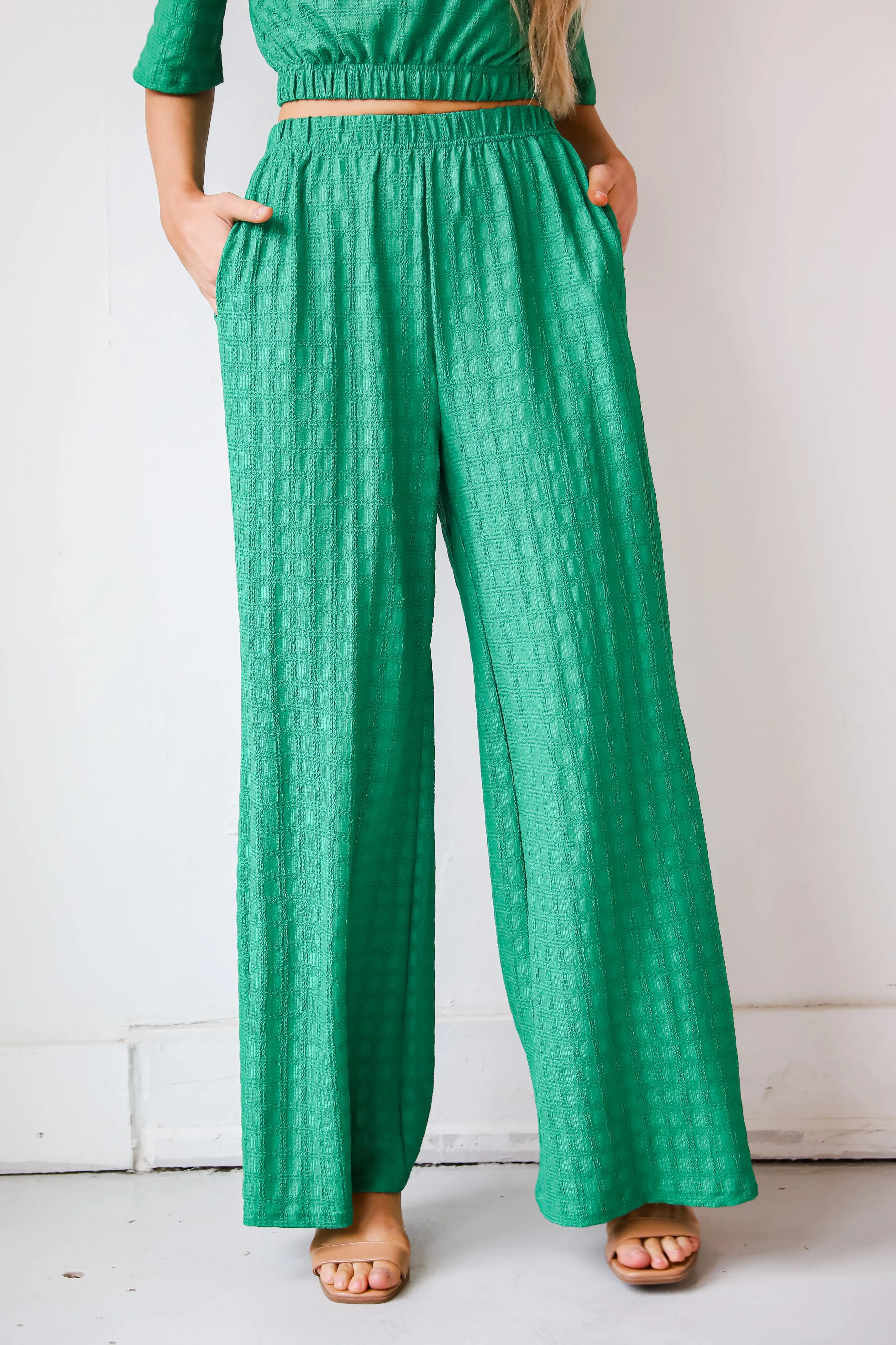 FINAL SALE - Darling Expertise Green Textured Pants - DU DEAL