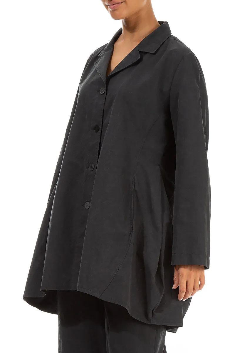 Flared Collar Black Cotton Jacket