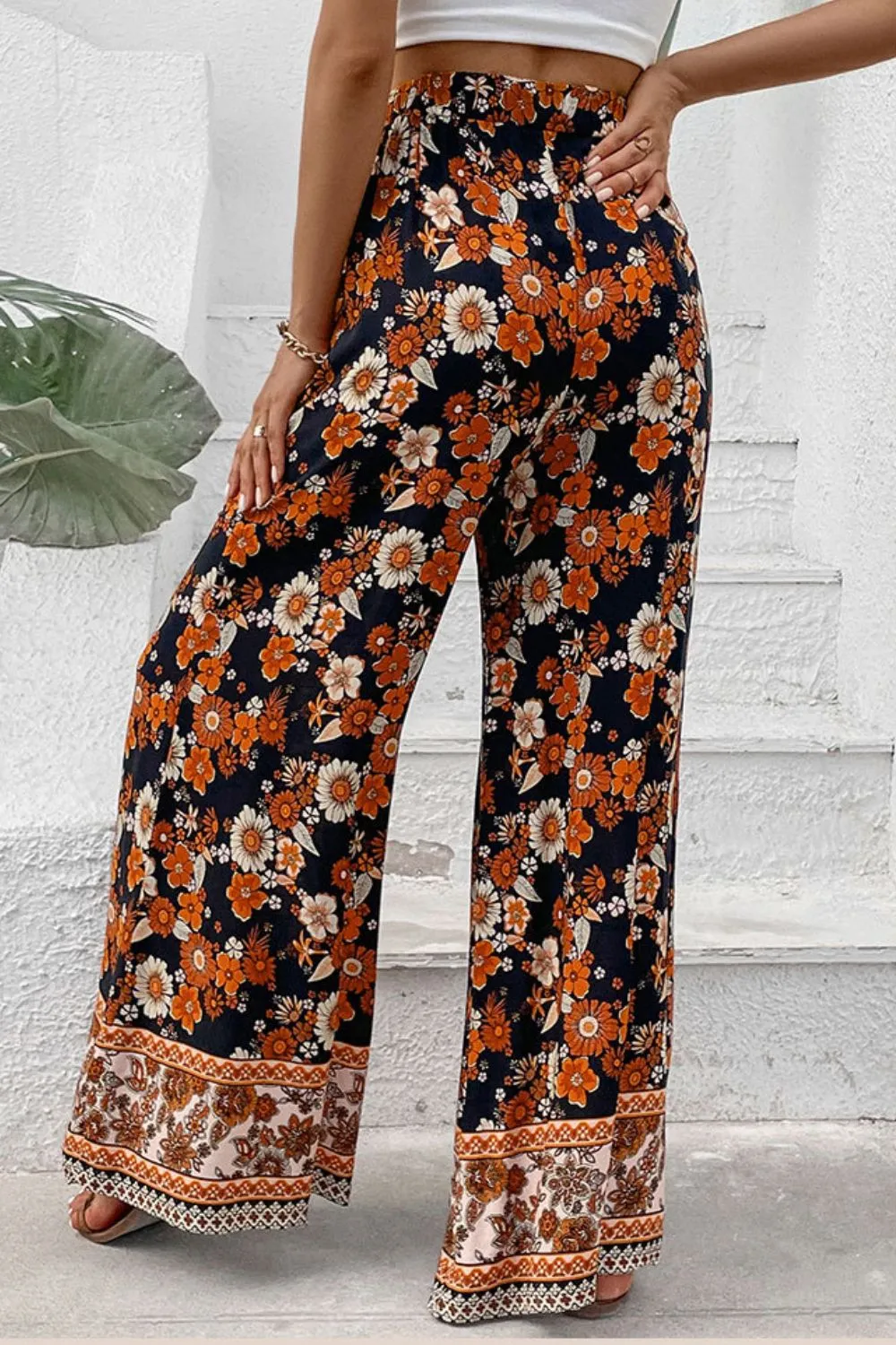 Floral Wide Leg Pants with Pockets, Boho