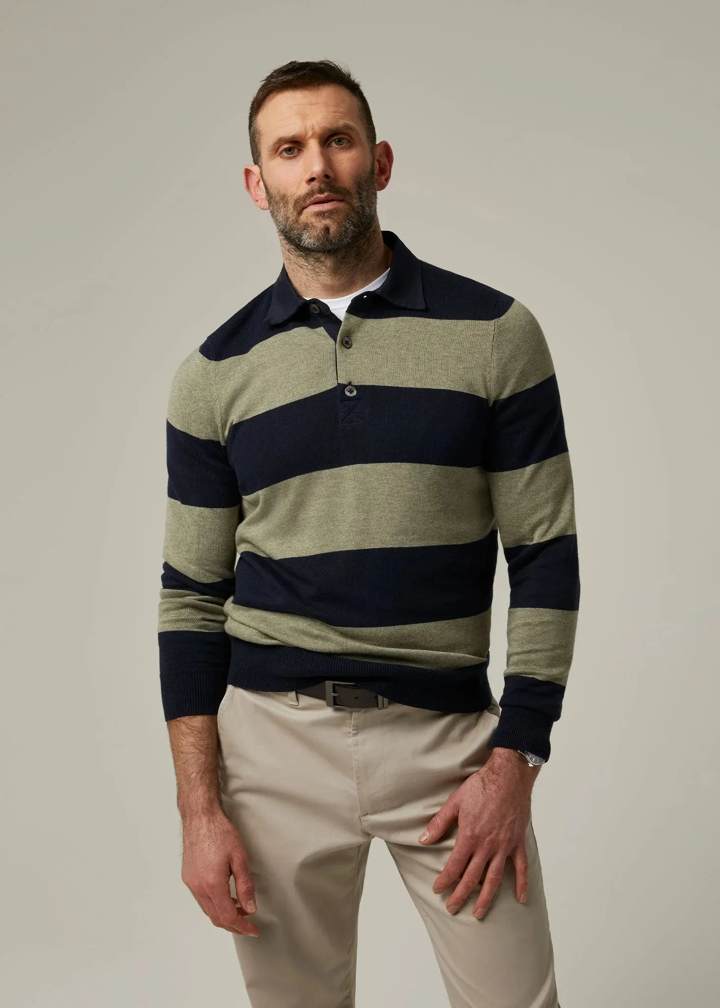 Harpford Sage/Navy Stripe Rugby Shirt