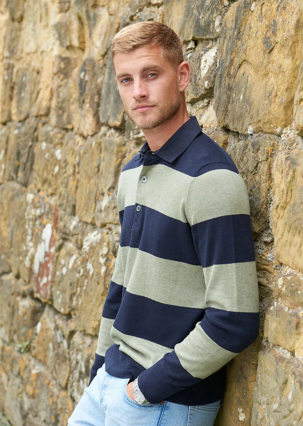 Harpford Sage/Navy Stripe Rugby Shirt