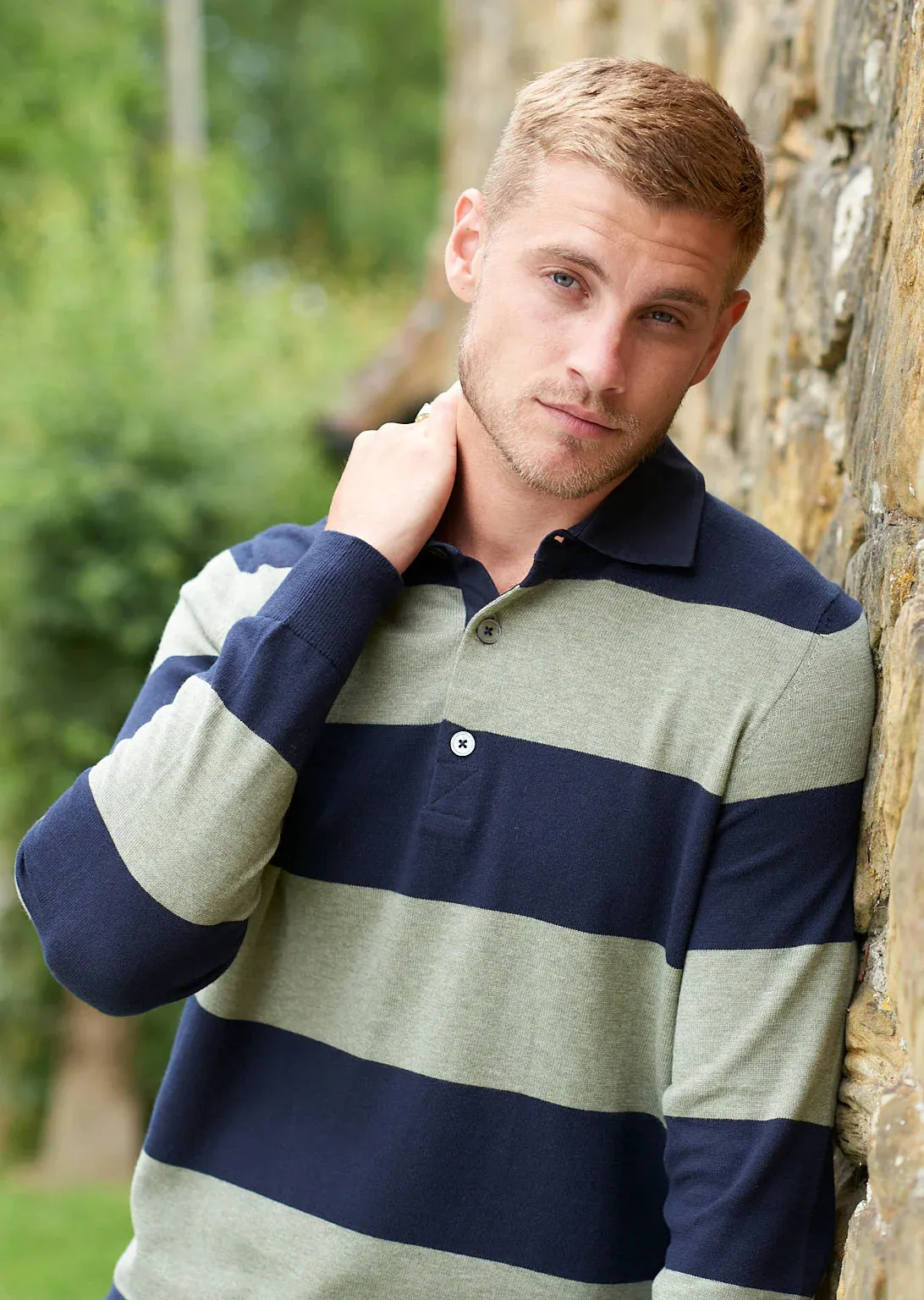 Harpford Sage/Navy Stripe Rugby Shirt