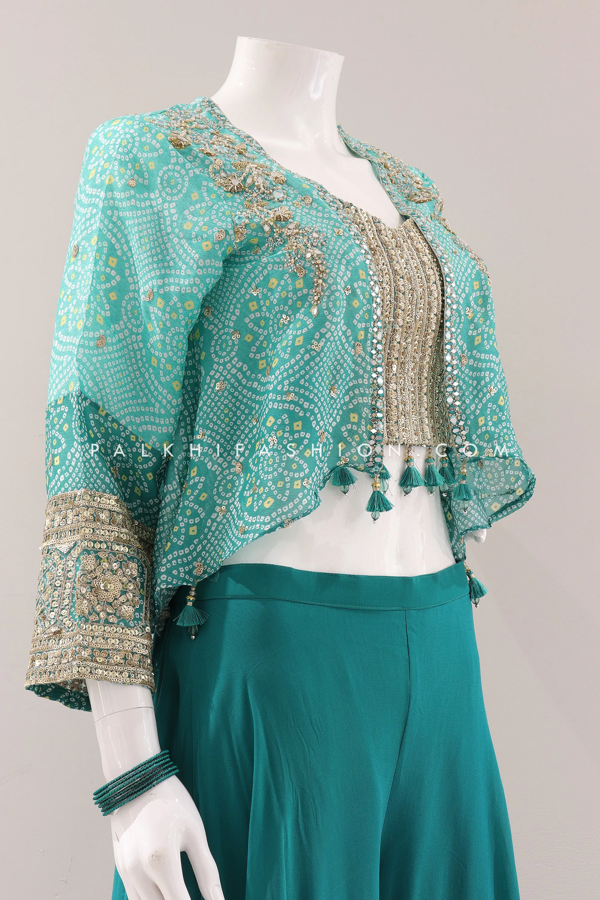 Heritage Glamour: Bandhani Crop Top Designer Palazzo Outfit