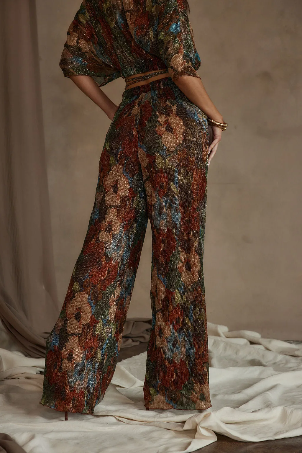 Kaia Multicolor Metallic Floral Pant