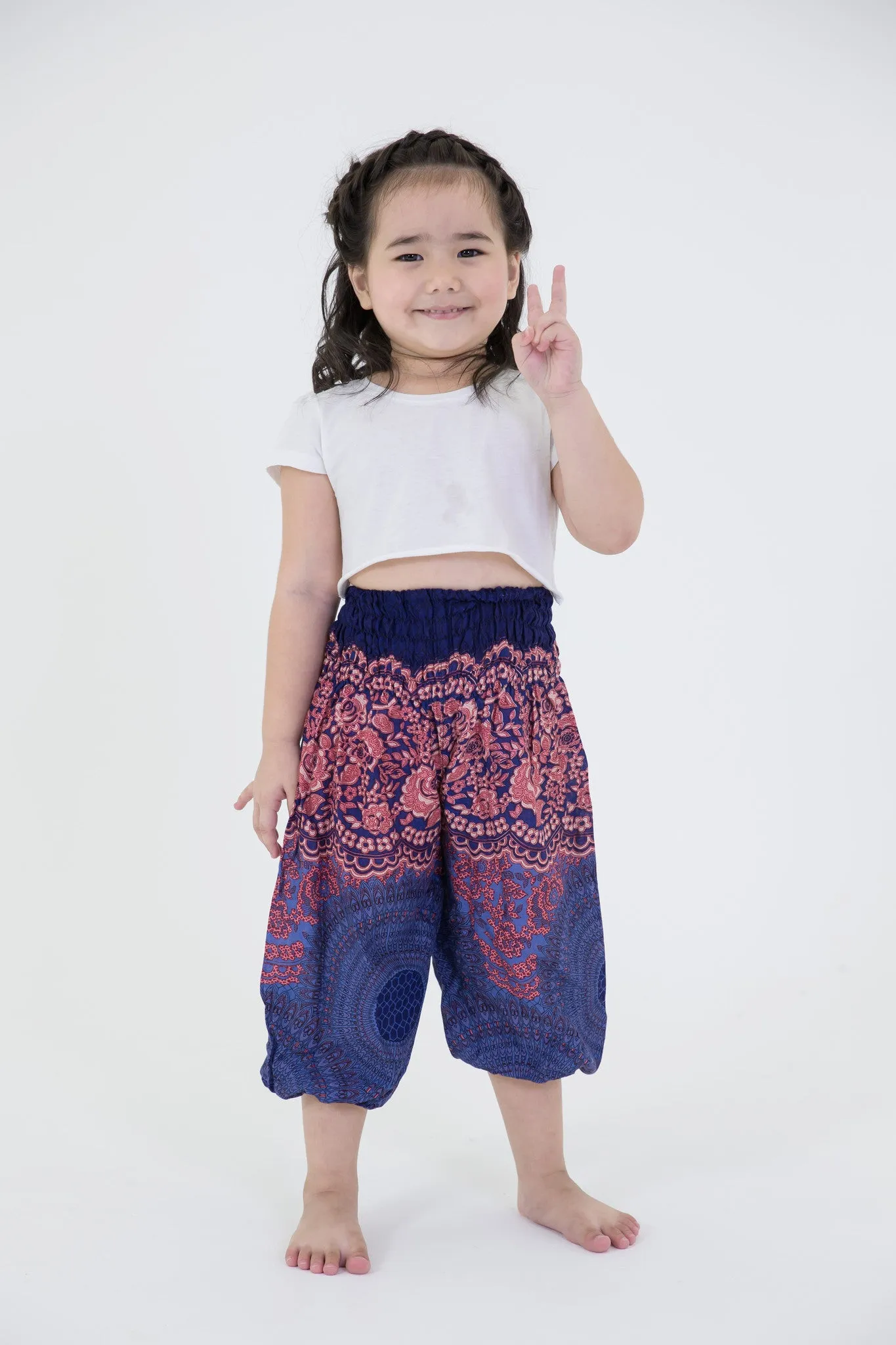 Kids Geometric Mandalas Harem Pants in Blue