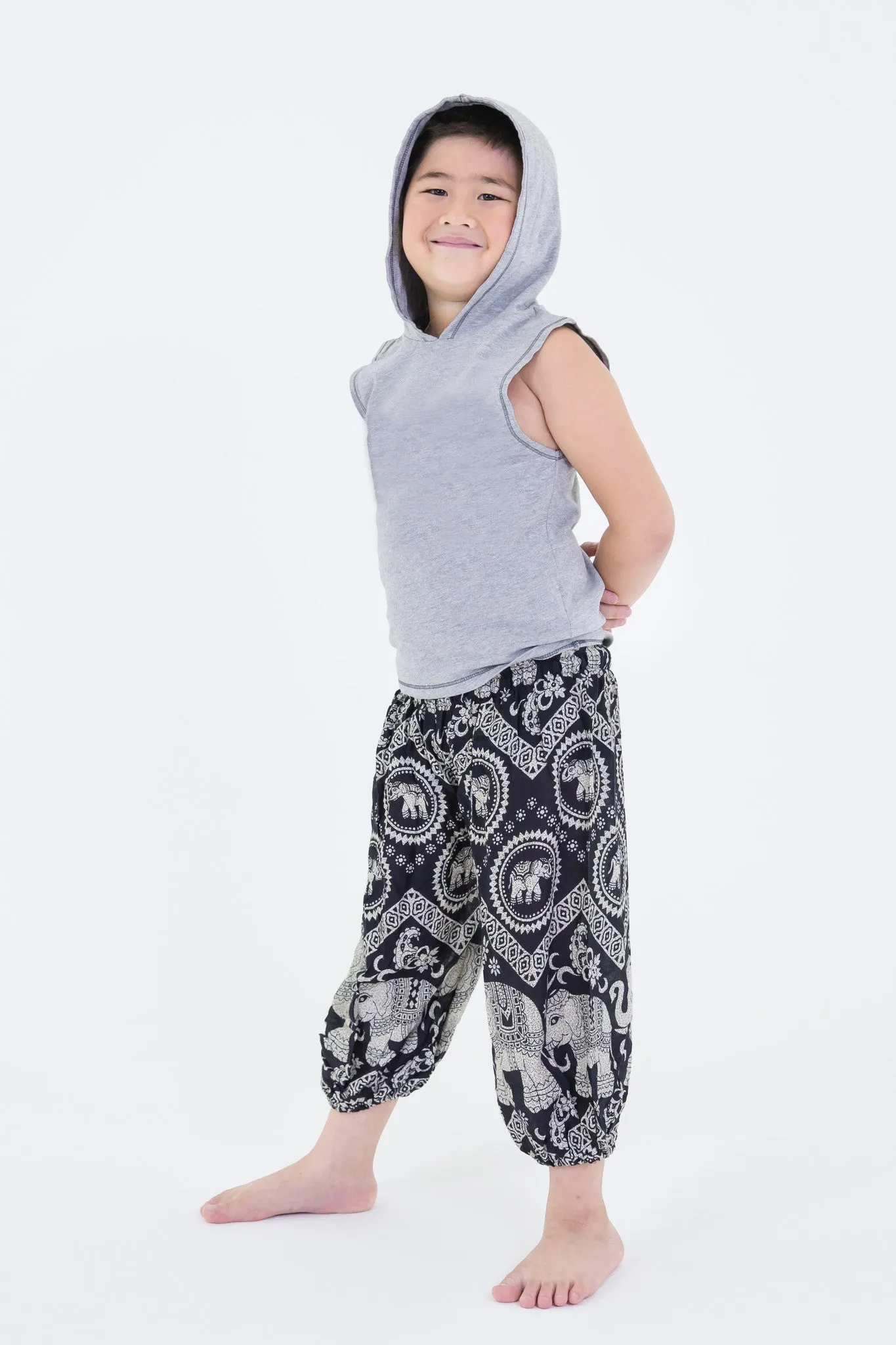 Kids Imperial Elephant Harem Pants in Black