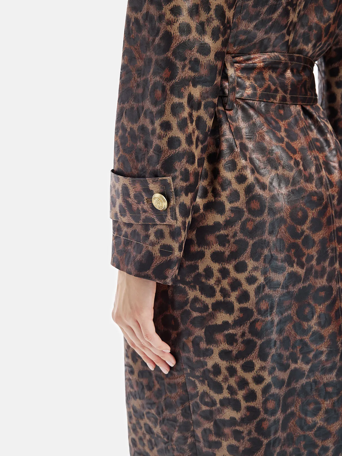 Leopard Print Detachable Collar Coat