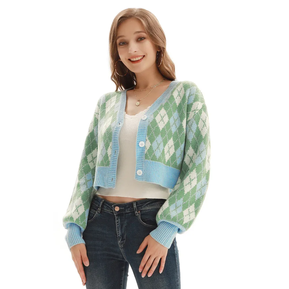 Long Sleeve Cropped Cardigan Tops Polo Collar Button Down Sweaters