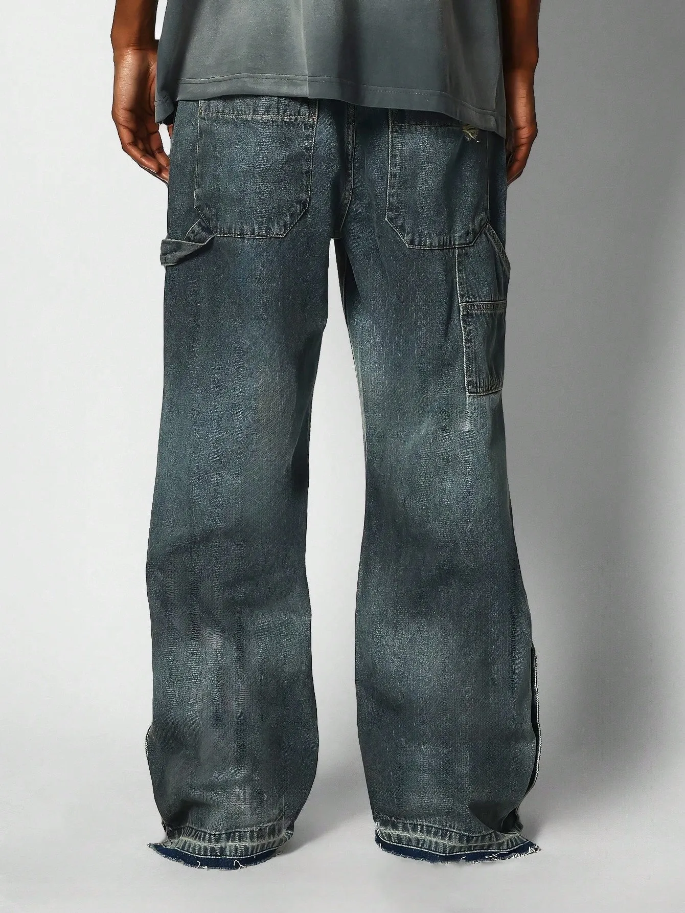 Loose Fit Baggy Washed Distressed Flare Jeans