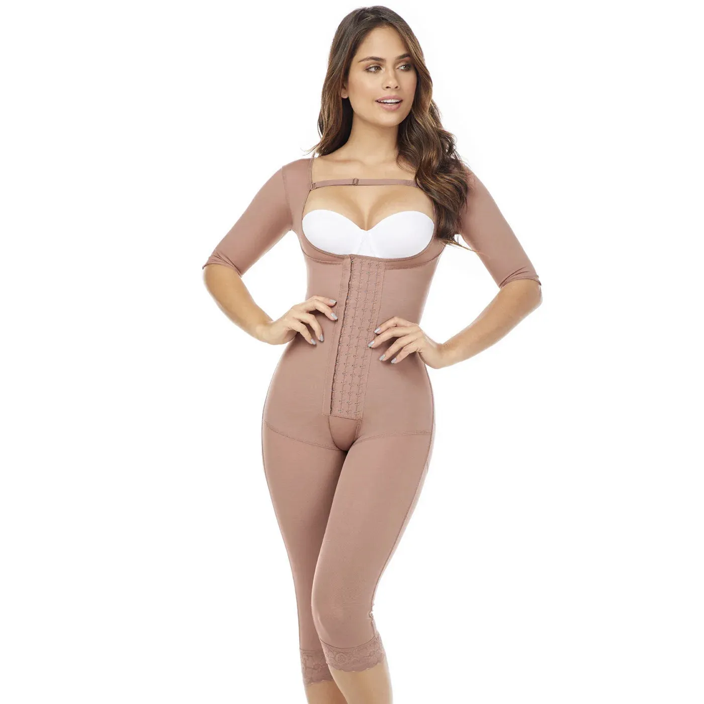 MARIAE FPC7350 Stage 2 Faja Colombiana Post Surgery Postpartum Shapewear for C-section with Sleeves Knee Length