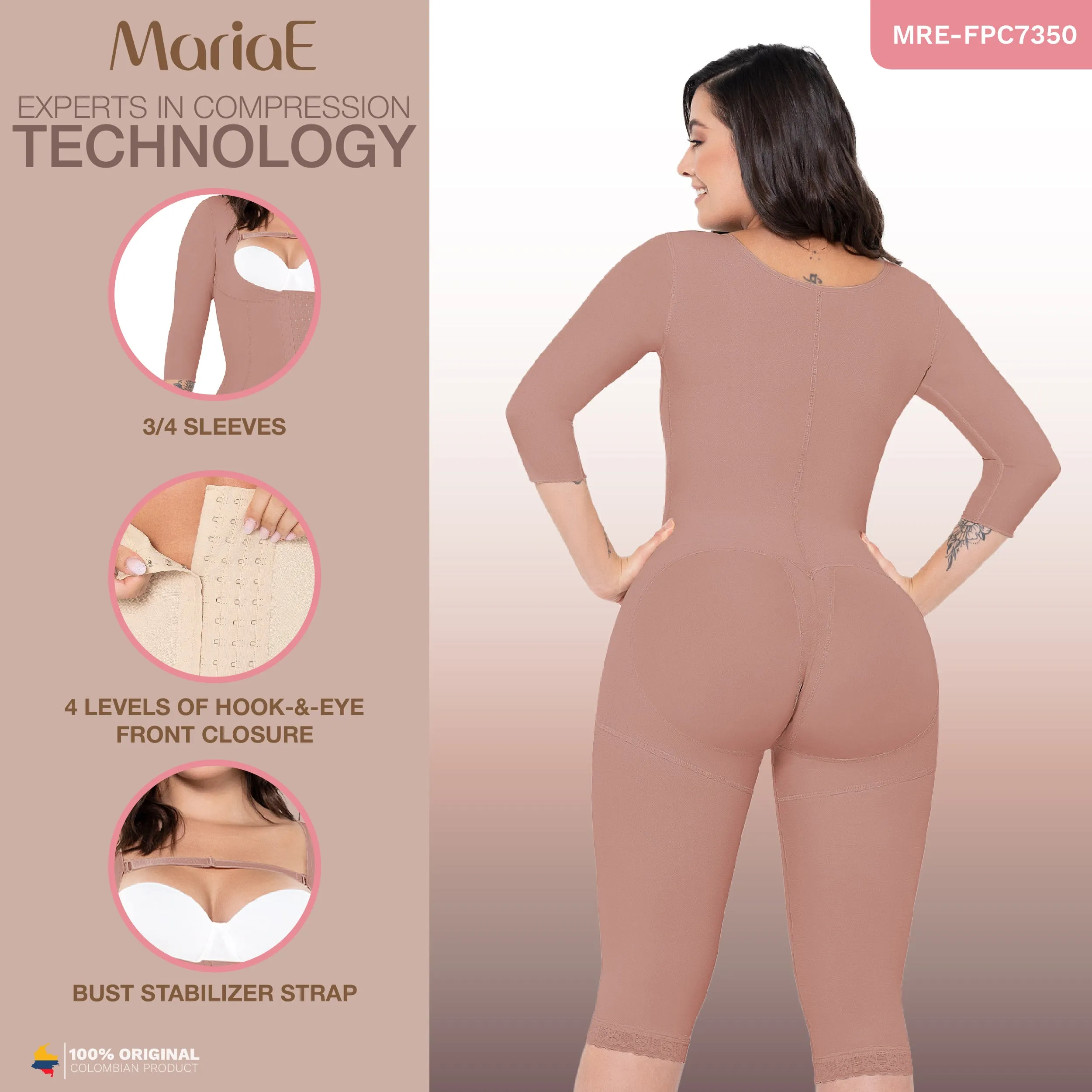 MARIAE FPC7350 Stage 2 Faja Colombiana Post Surgery Postpartum Shapewear for C-section with Sleeves Knee Length