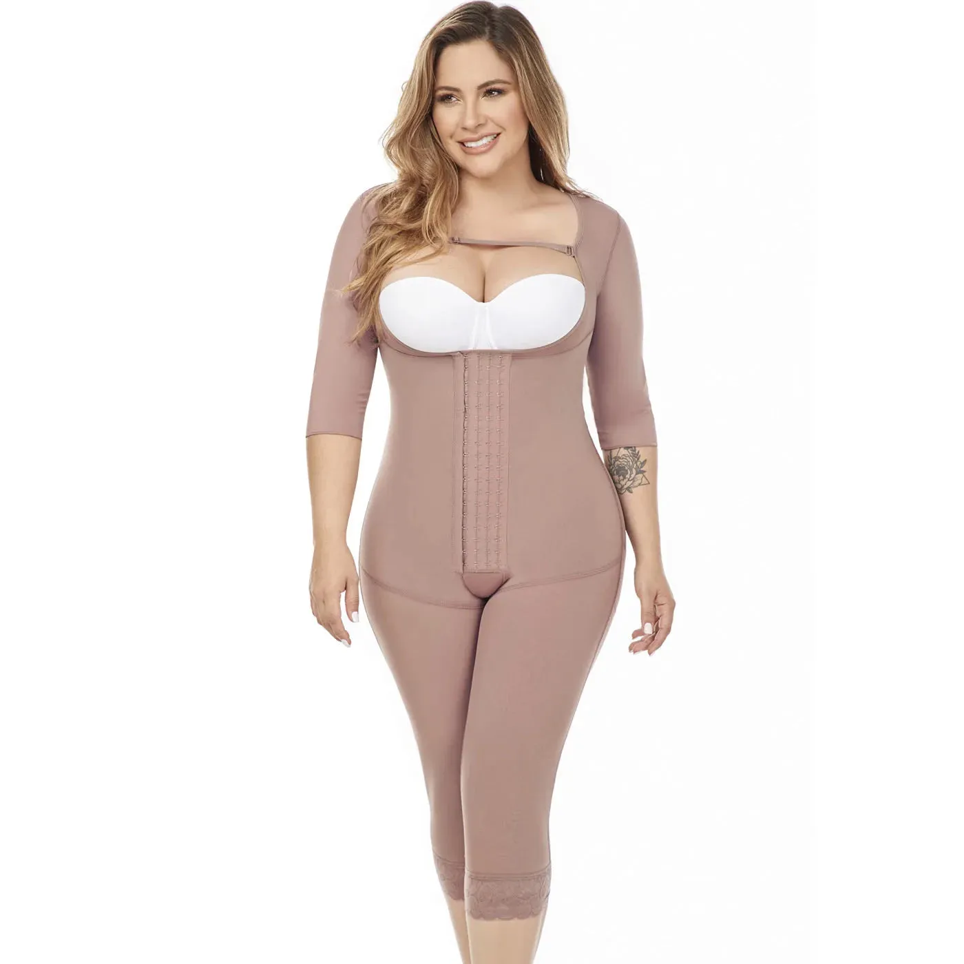 MARIAE FPC7350 Stage 2 Faja Colombiana Post Surgery Postpartum Shapewear for C-section with Sleeves Knee Length