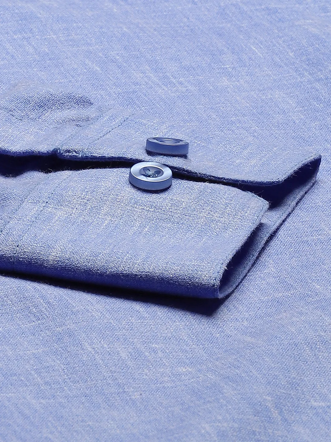 Mens Cotton Linen Blue Solid Formal Shirt - Sojanya