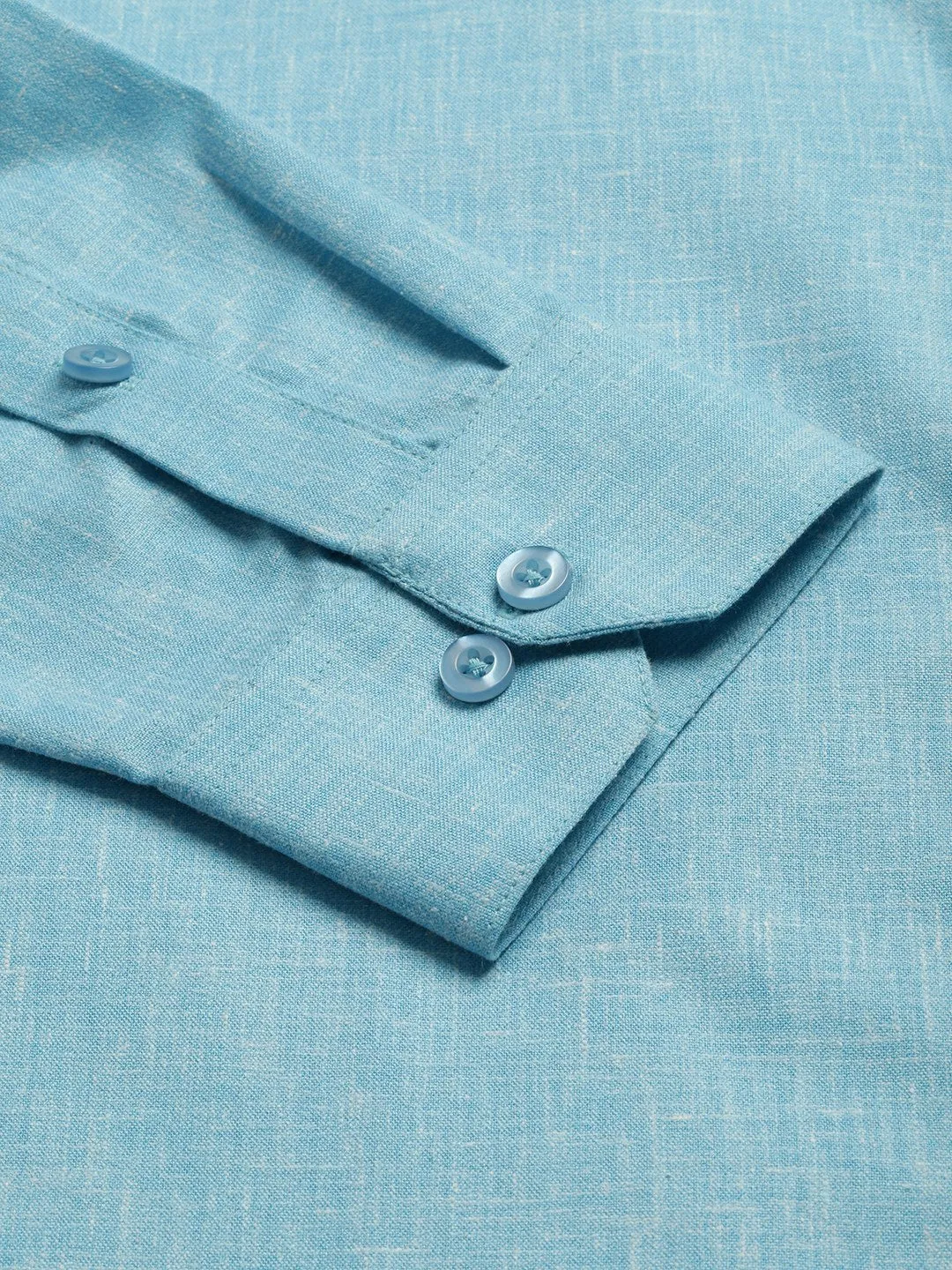 Mens Cotton Linen Sky Blue Solid Formal Shirt - Sojanya