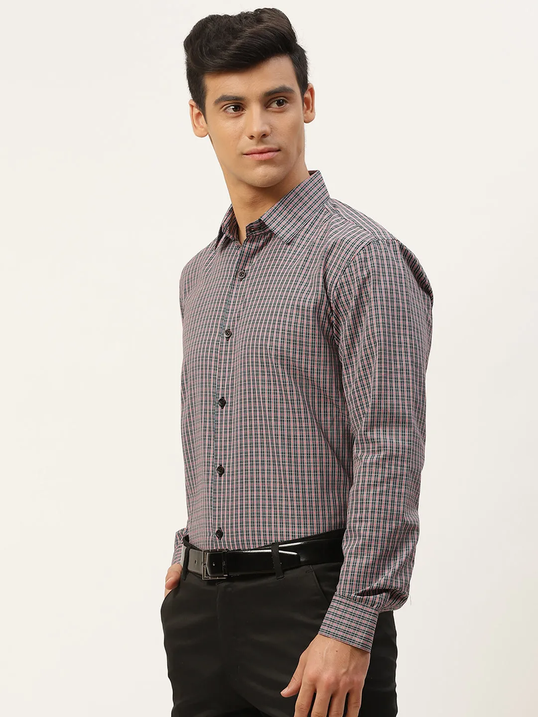 Mens Cotton Red & Multi Checked Formal Shirt - Sojanya