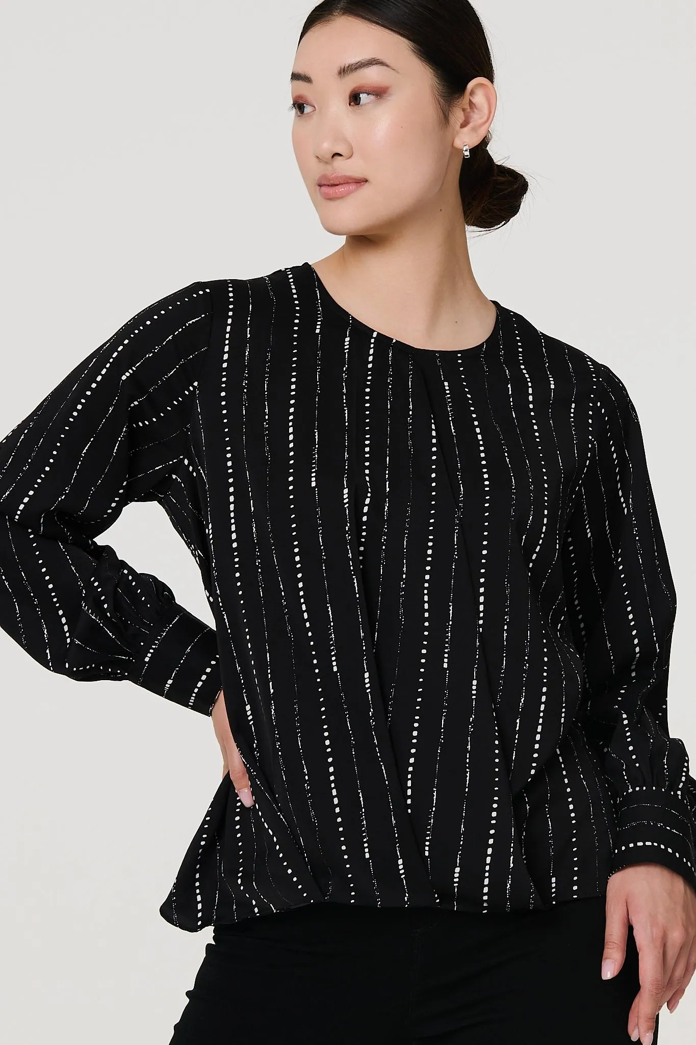 Metallic Stripe Long Sleeve Blouse