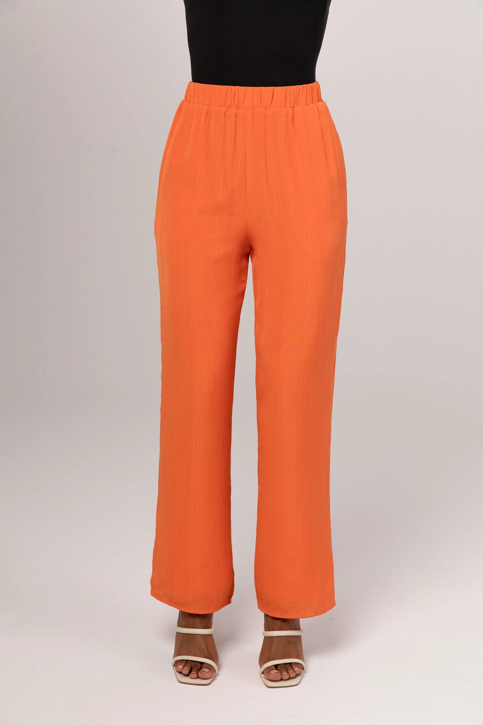 Nashwa Textured Rayon Wide Leg Pants - Papaya