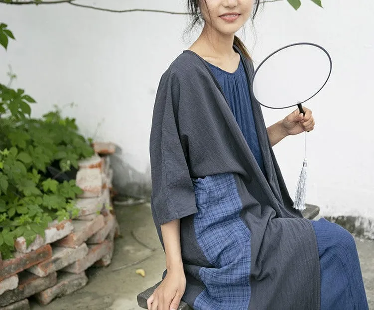 Patchwork Long Cotton Linen Cardigan