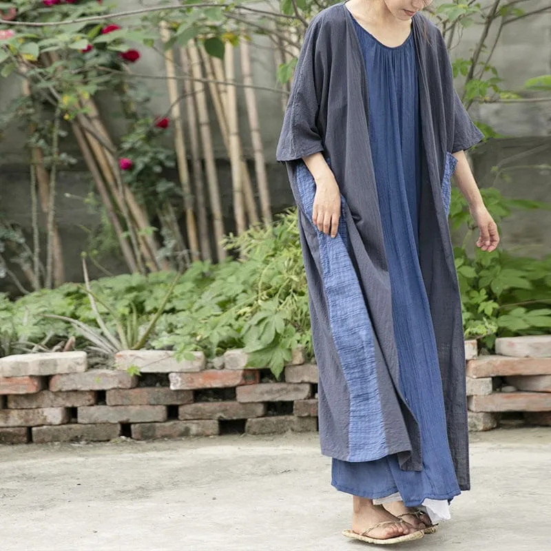 Patchwork Long Cotton Linen Cardigan