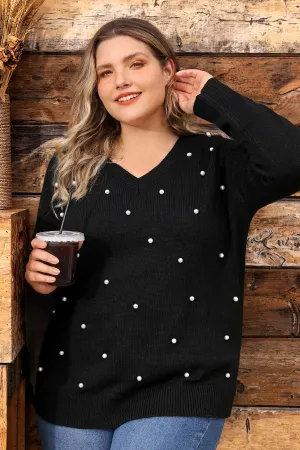 Pearl V Neck Wool Long Sleeve Sweater