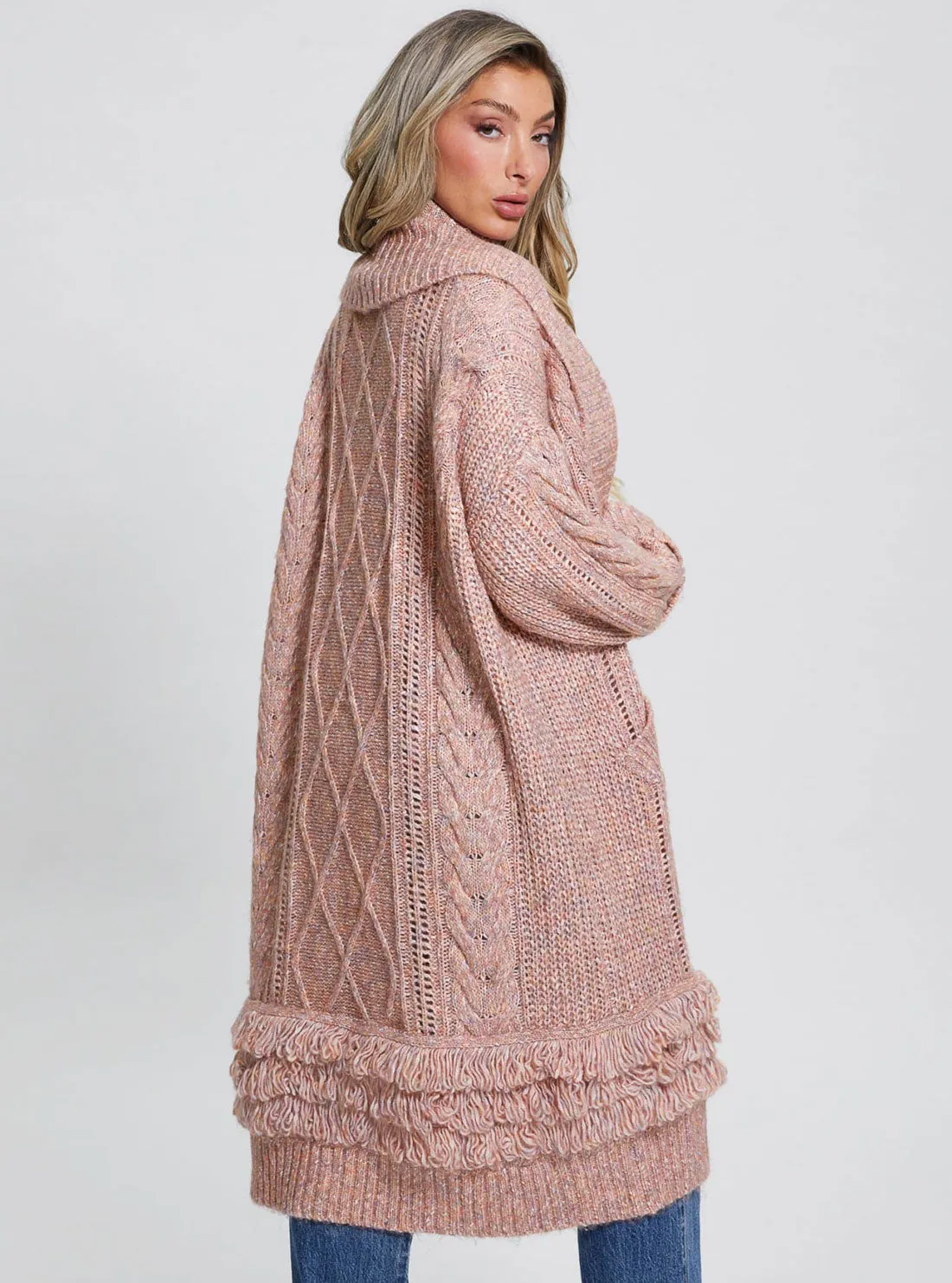 Pink Liliane Longline Knit Cardigan Jumper