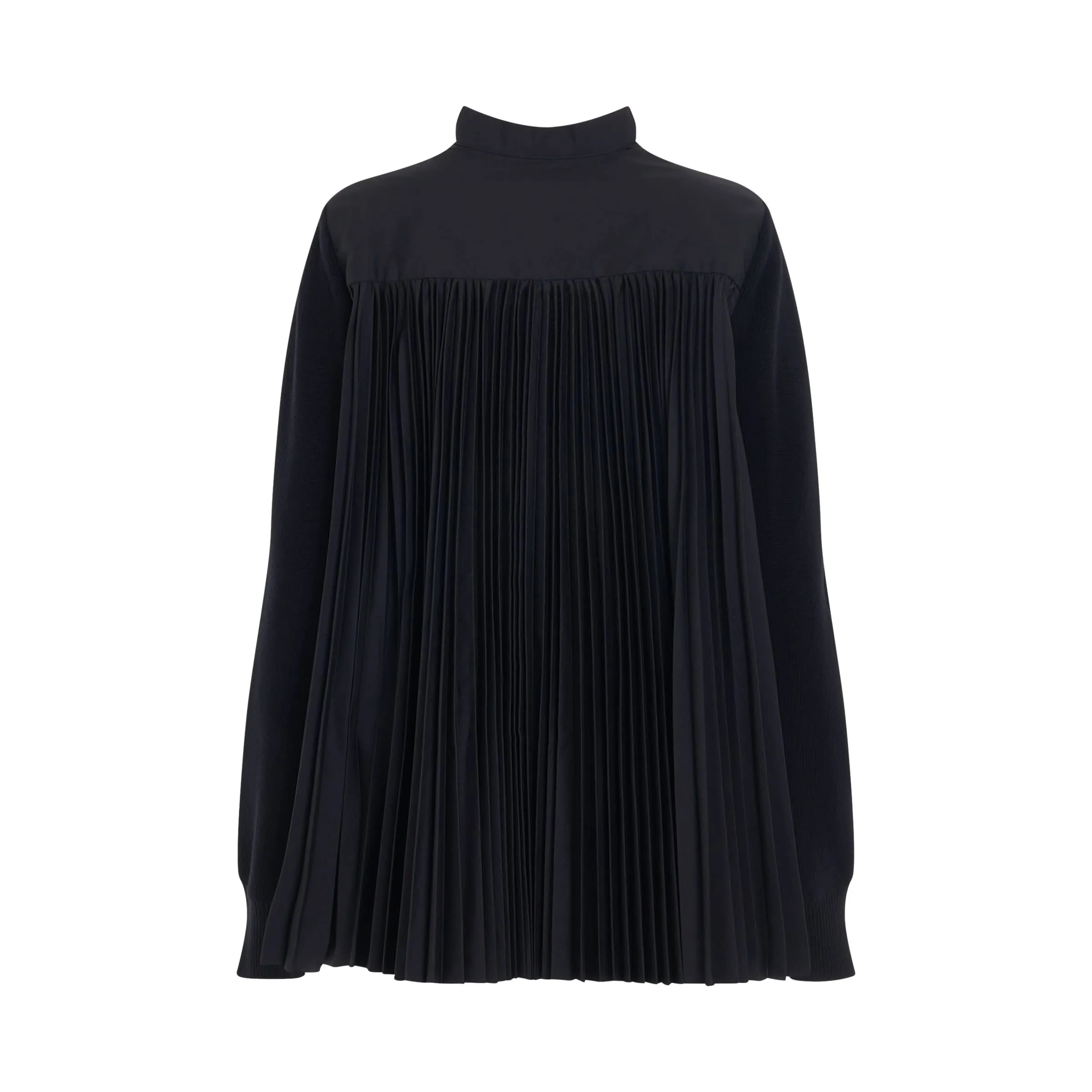 Pleated Panel Cotton Cardigan in Black