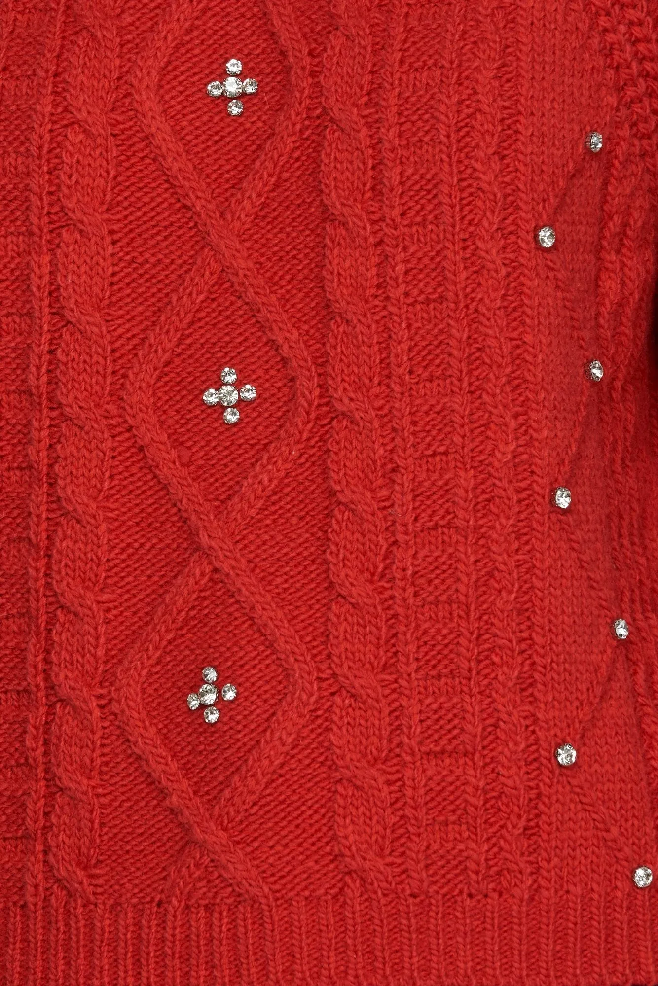 Rhinestone Cable Knit Sweater - Red