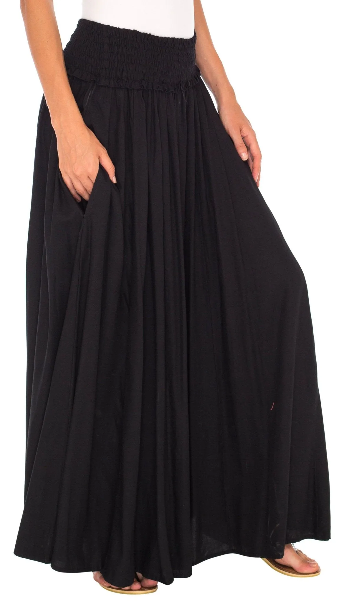 SHU-SHI Flowy Palazzo Pants for Women - Wide Leg, Elastic Waistband, Layered Style, Side Pockets