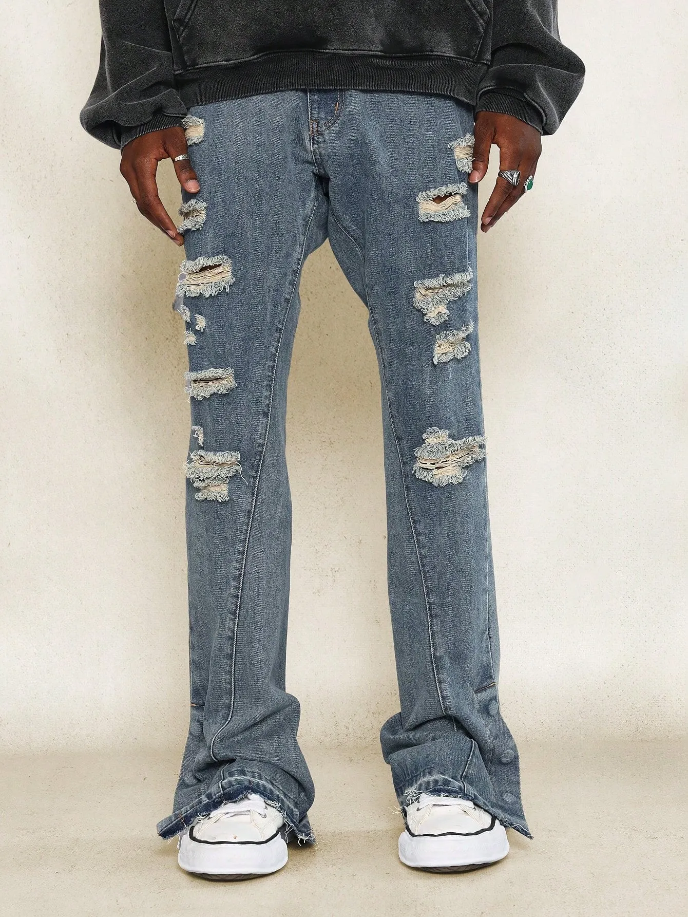 Slim Fit Ripped Denim Jean With Snap Button Side Split