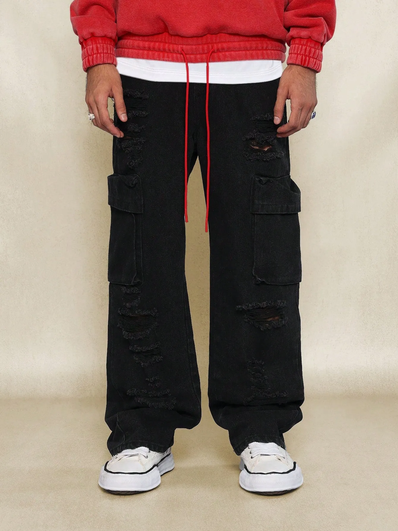 Straight Fit Distressed Cargo Jean