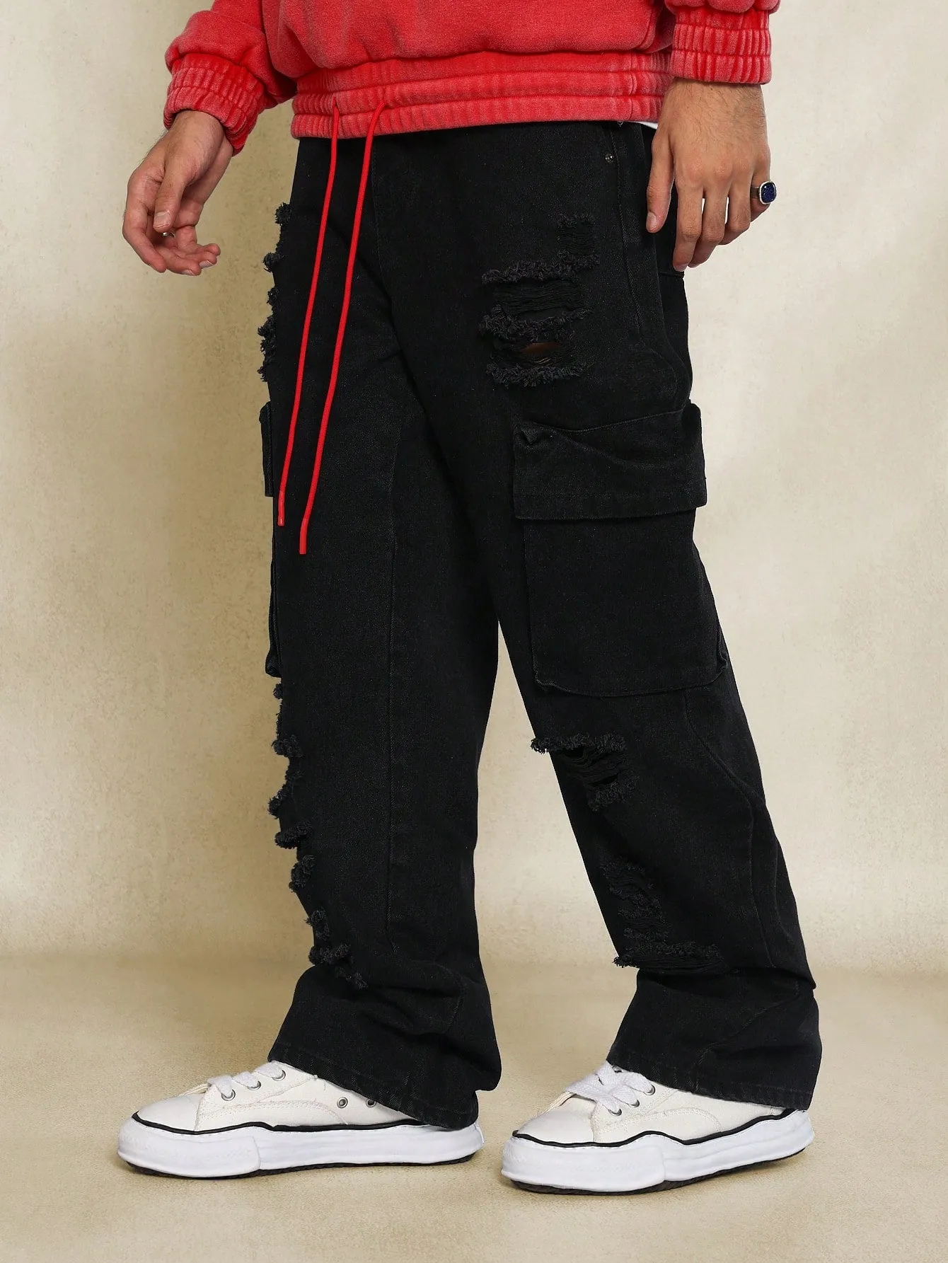 Straight Fit Distressed Cargo Jean